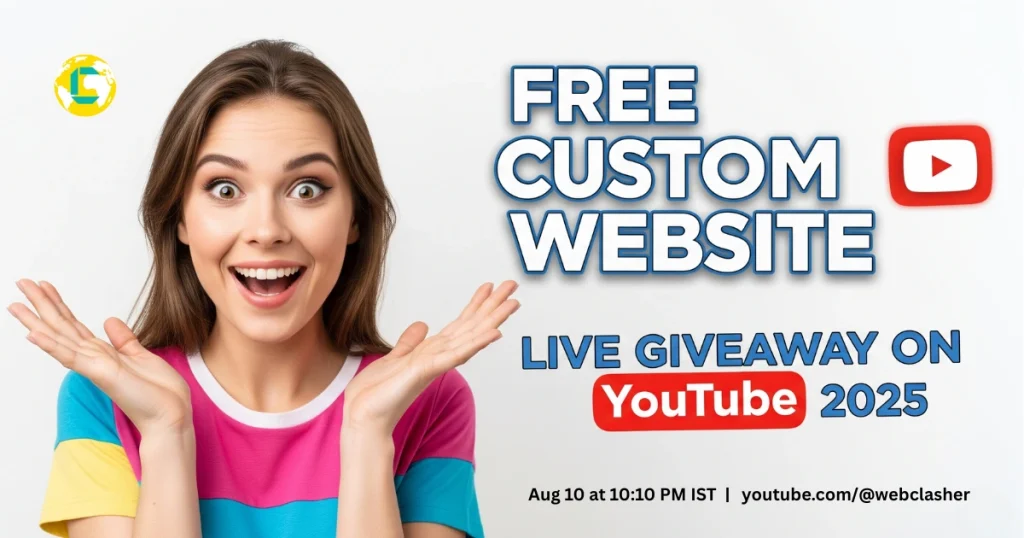 ✨ Enter the live WebClasher global giveaway! Win a free, professionally built custom website for your startup or business. Watch live give away on YouTube