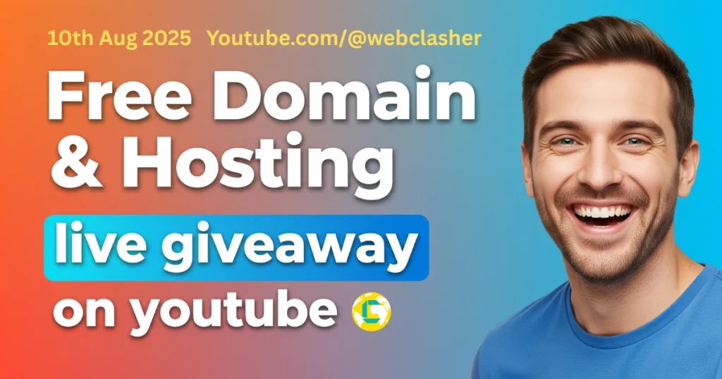 Enter to win a free domain name and a full year of web hosting for your startup! Join the WebClasher live giveaway on YouTube, August 10th at 10:10 PM IST 2025